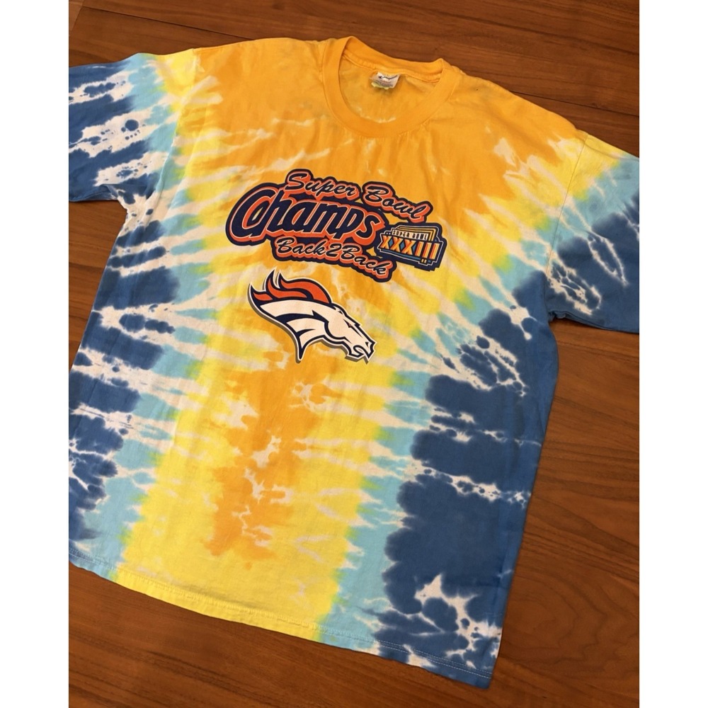 Vintage 1999 Denver Broncos T Shirt Super Bowl XXXIII Mens XL Tie-dye Champion